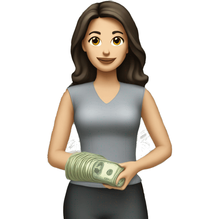 Brunette white woman with money emoji