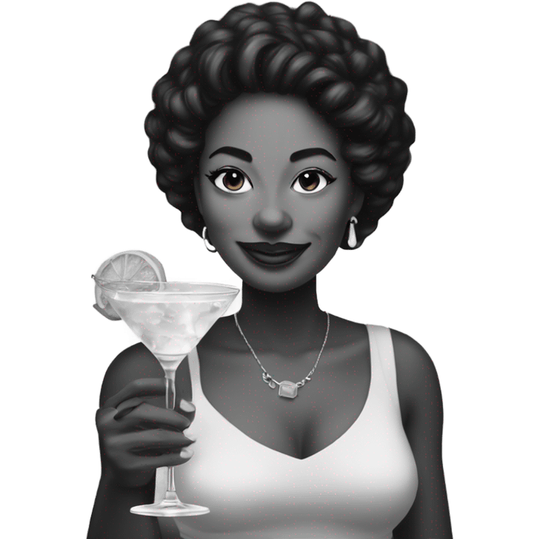 monochrome portrait of Keisha with a cocktail emoji