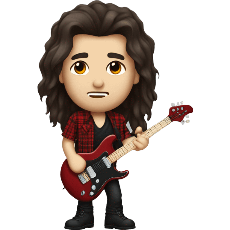 Metalhead guy with dark brown hair wearing red plaid shirt emoji