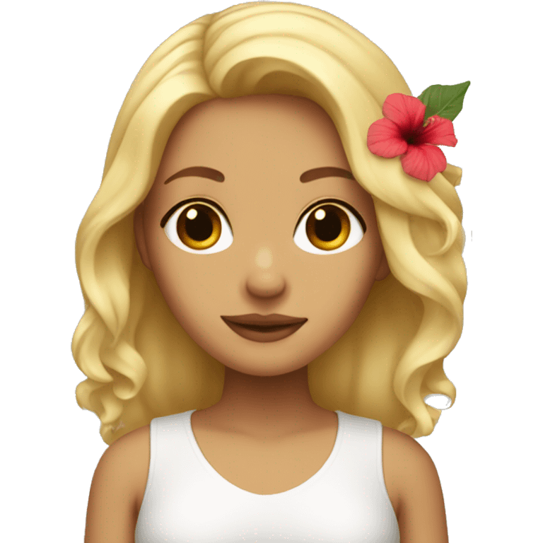 blonde girl with hibiscus in her hair emoji