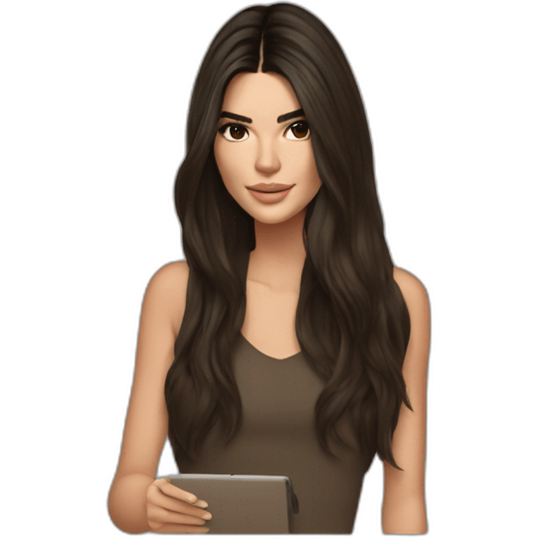 brunette Kendall Jenner with long hair holding iPad emoji