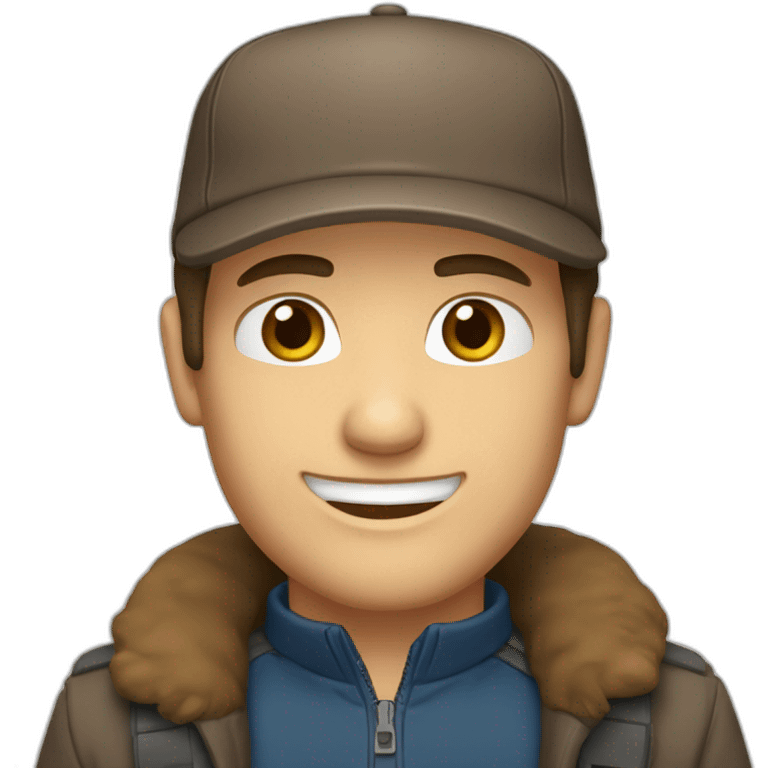 caucasian, male, brown hair, brown eyes, cap, smiling emoji