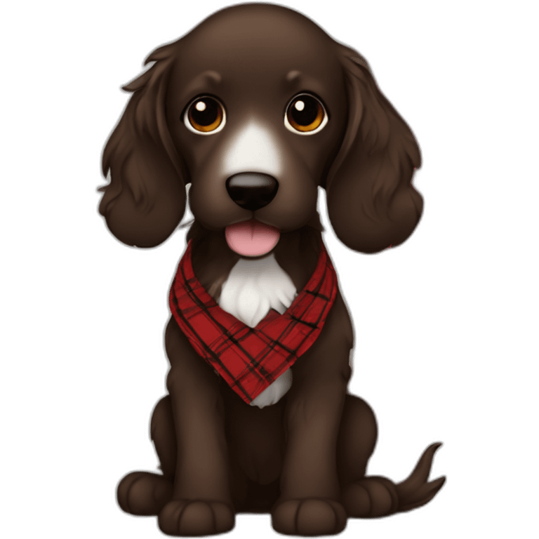 Black Chocolate brown colored doodle with a red and black flannel hankerchief emoji