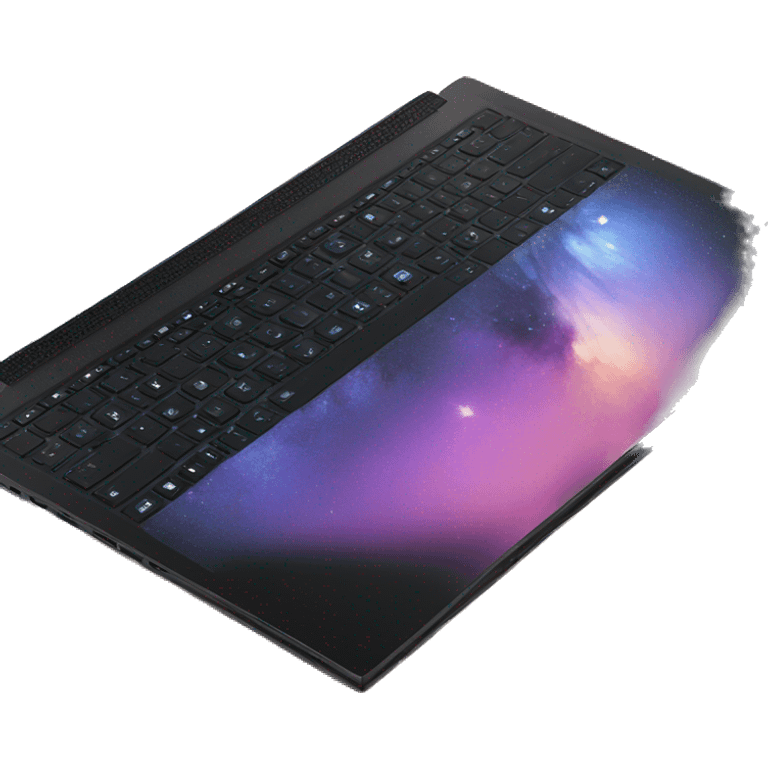 black laptop front with galaxy wallpaper emoji