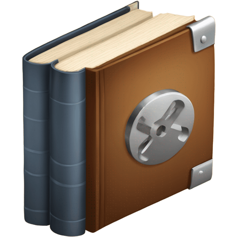 isometric thick BOOK with picture of wood, welder, leather emoji