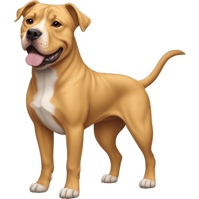 Pitbull crossed with golden retriever, full body long flowy  hair.  emoji