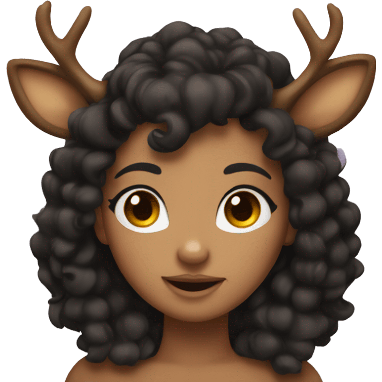 tan deer girl with black curly hair and antlers  emoji