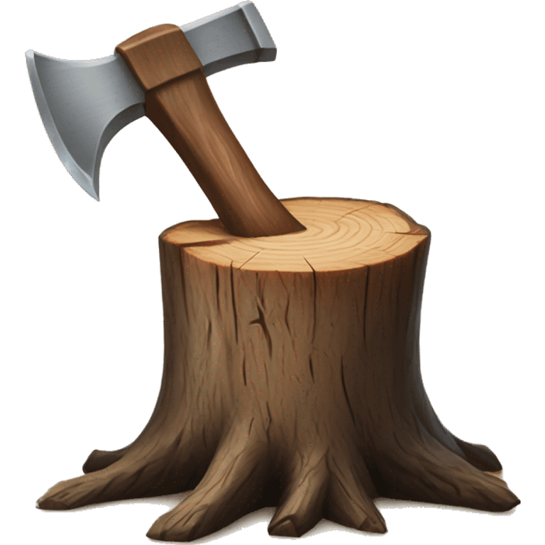 Realistic wood stump with axe cutting into it emoji