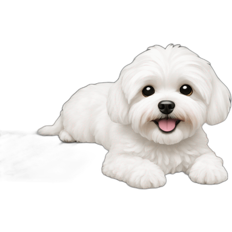 A white maltipoo with macbook emoji