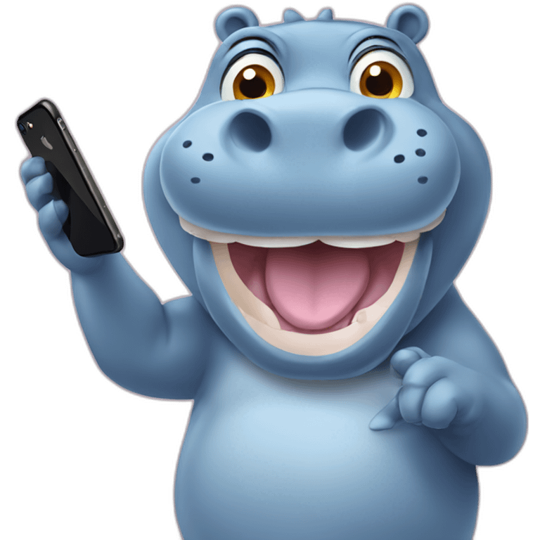 hippo taking a selfie with iphone emoji