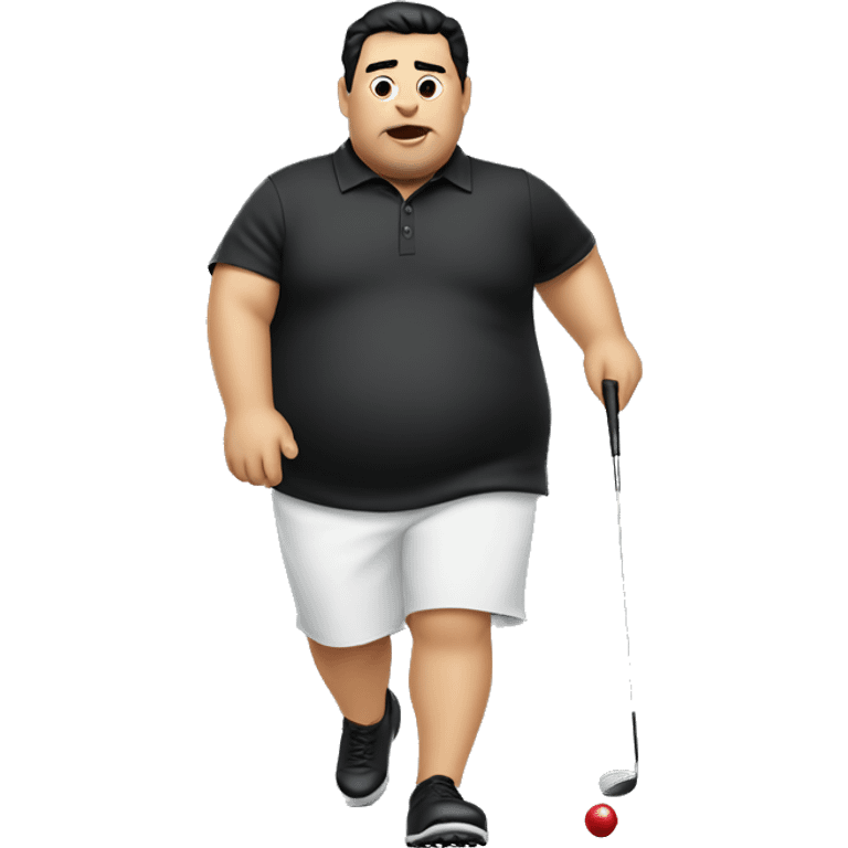 Fat guy with black hair golfing emoji