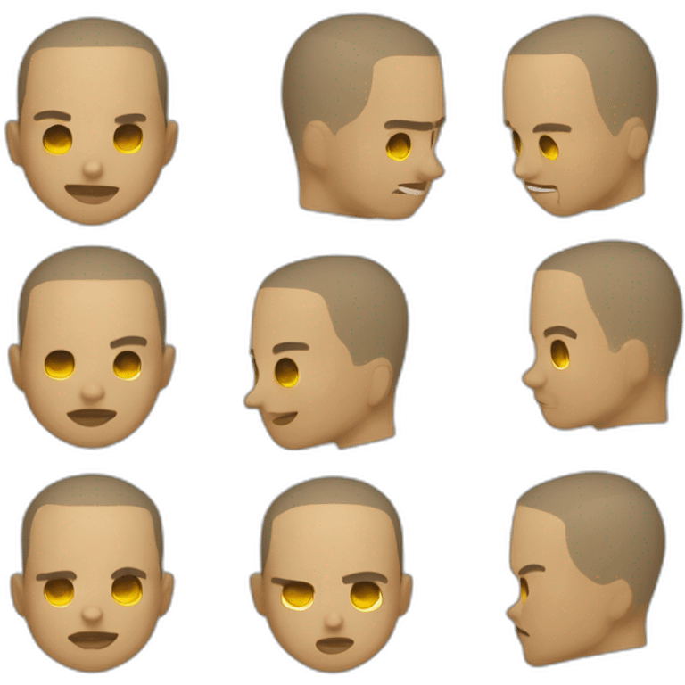 Persona muy fuerte de raza blanca con pelo estilo Buzz cut y amarillo emoji