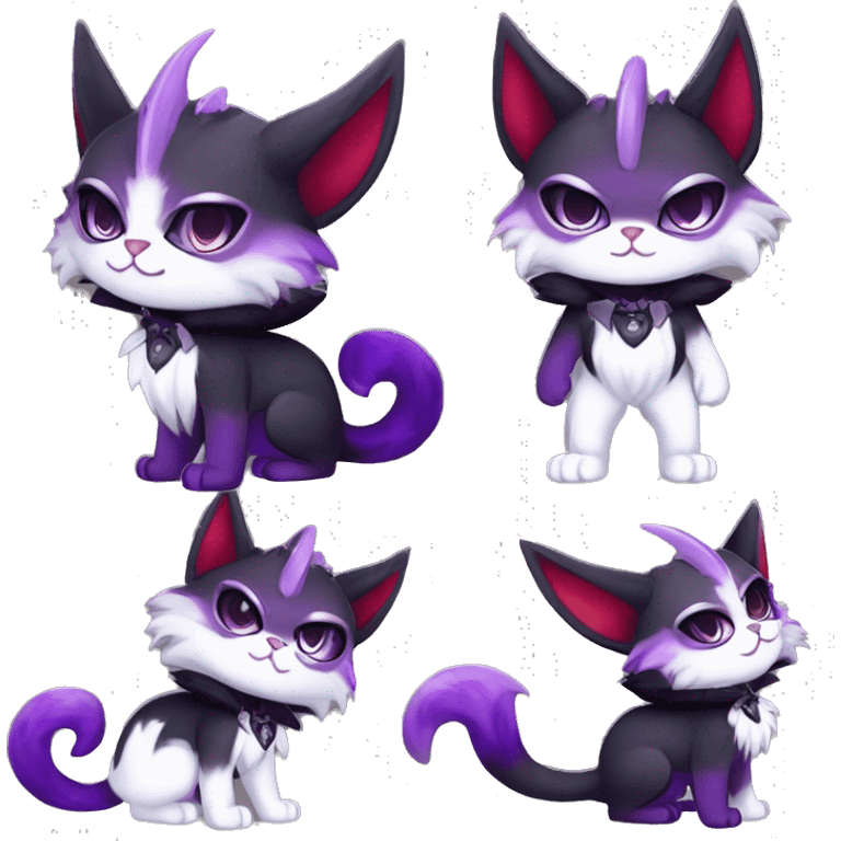 Anthro-Cute-Edgy-Vampiric-Batty-Cat-Black-Purple-Red-White-Contrast-Colors-Fantasy-Fur-Sona-Chibi-Shiny-Fakémon-Hybrid with horns full body emoji