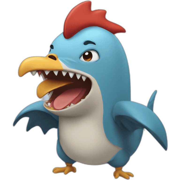 rooster wearing a shark onesie emoji