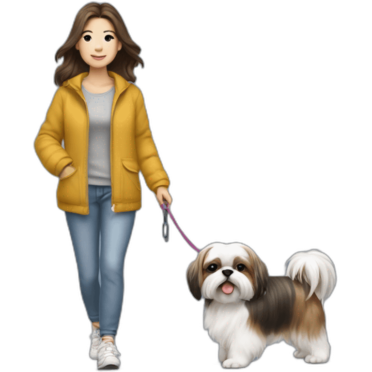 girl walking shih tzu on leash emoji