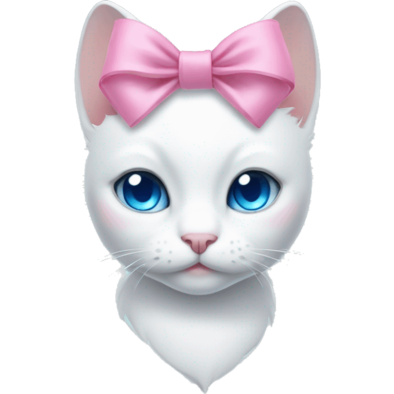 white cat with a pink bow and blue eyes emoji