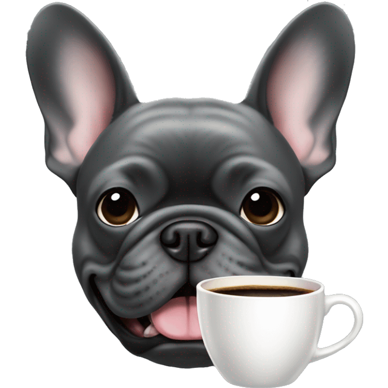 French bulldog dark grey drinking coffee emoji