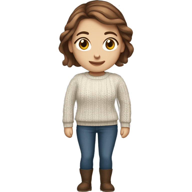 White girl with brown hair wearing a cable-knit sweater emoji