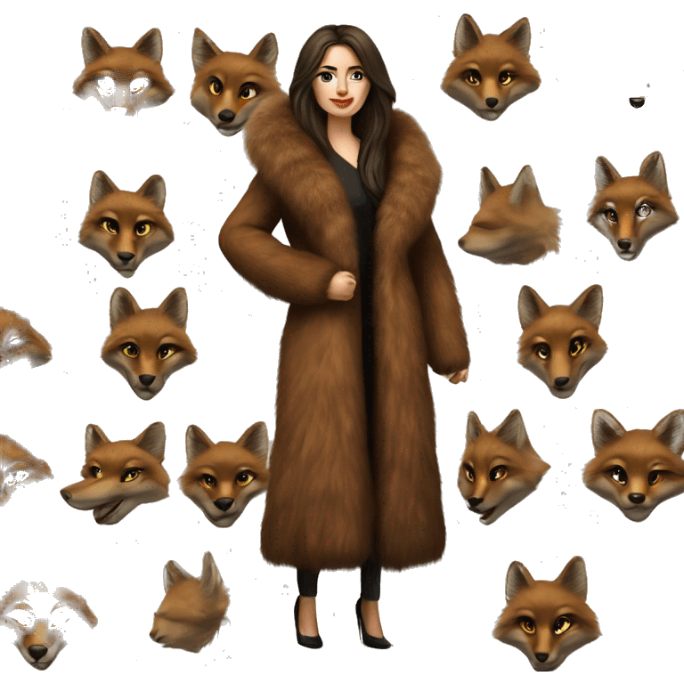 Beautiful Woman Realistic long hair brunette Mob wife big brown fox fur coat  emoji