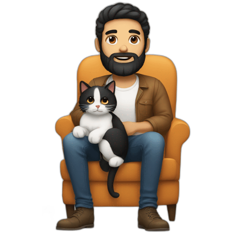 man with beard and black hair with cat on lap emoji