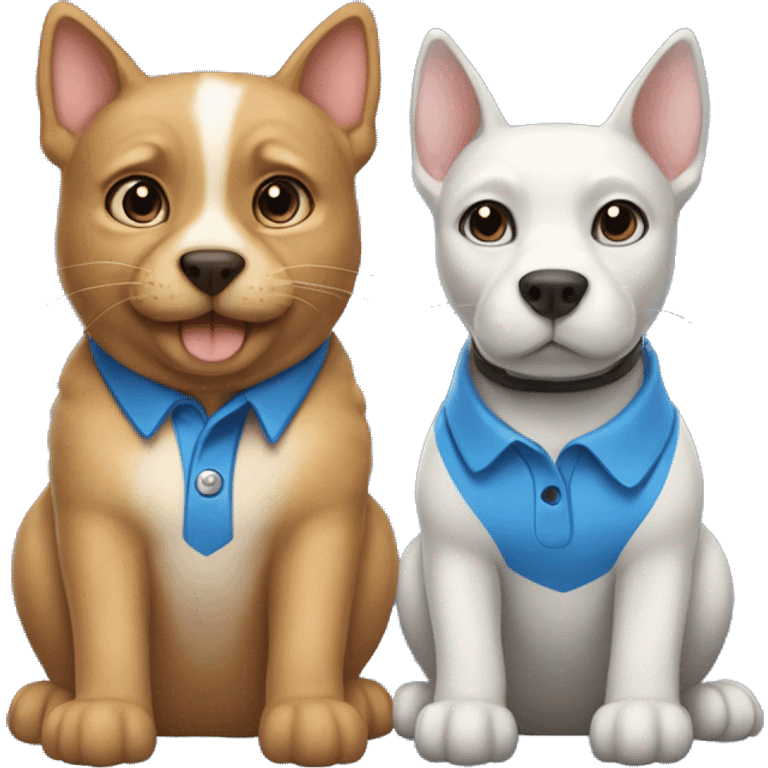 cat and a dog together both wearing polos that are blue  emoji