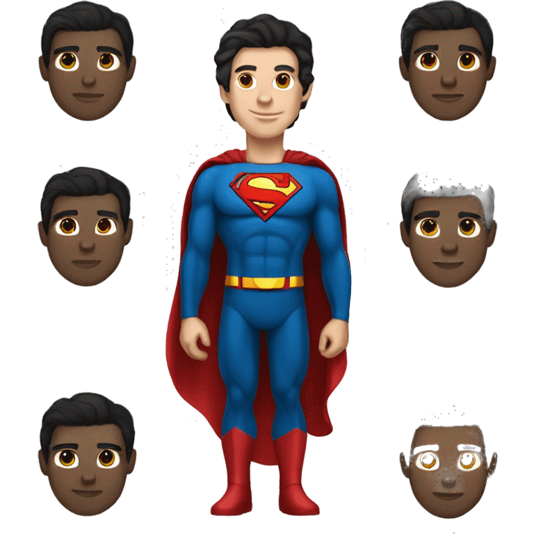 Guy with black hair and light skin wearing a superman costume  emoji