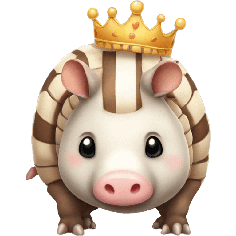  Brown and white piebald chubby round armadillo pig panda centipede armadillo wearing a crown emoji