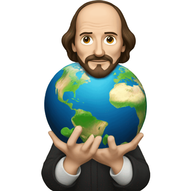 William Shakespeare holds the earth in his hands emoji