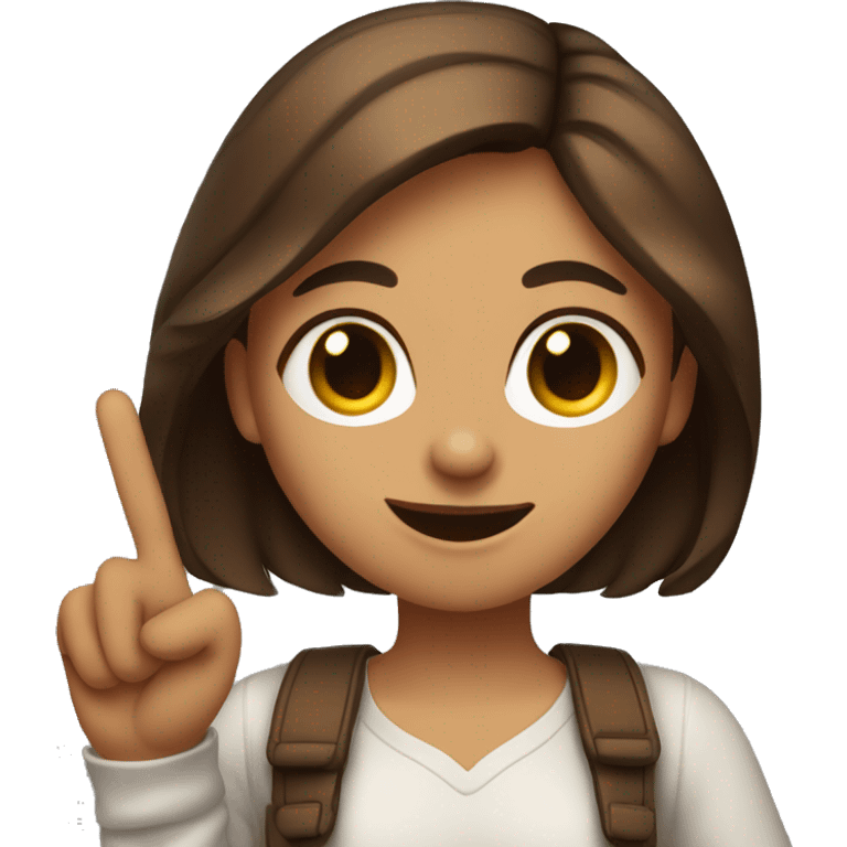 brown haired girl, sticking tongue out and holding peace sign with fingers  emoji