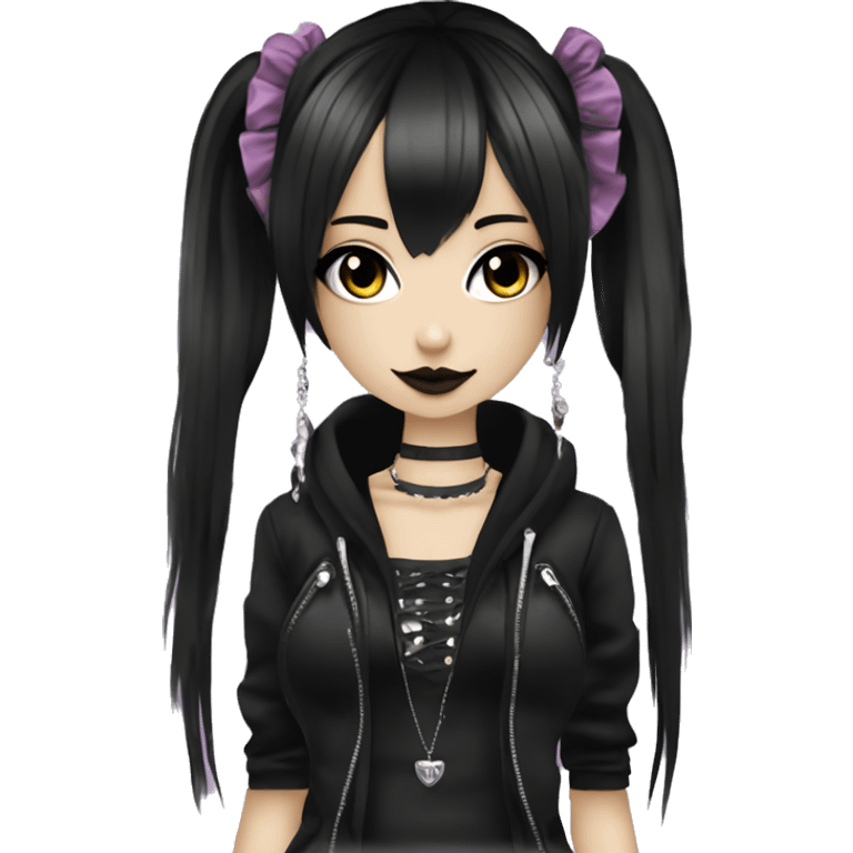 hime gyaru girl, goth, punk clothes, dark makeup, dark black hair emoji