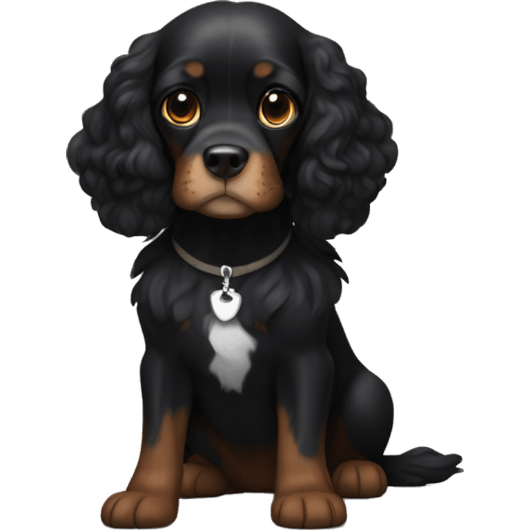 Small completely black king spaniel with black fur on his whole face and white stripe on chest emoji