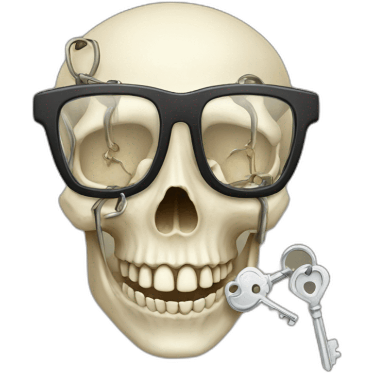 skull with a old key in his mouth with ncr eyeglasses emoji