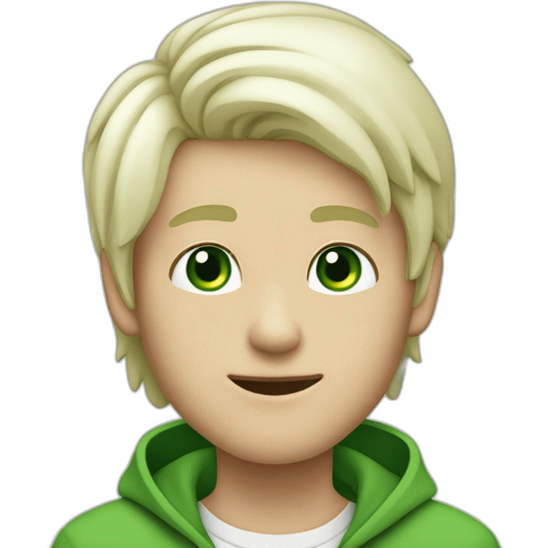 boy with green eyes and dyed white, long hair on top and very short on the sides doing thumbs up emoji