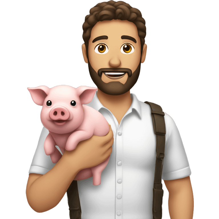 Brunette man with beard holds pig  emoji