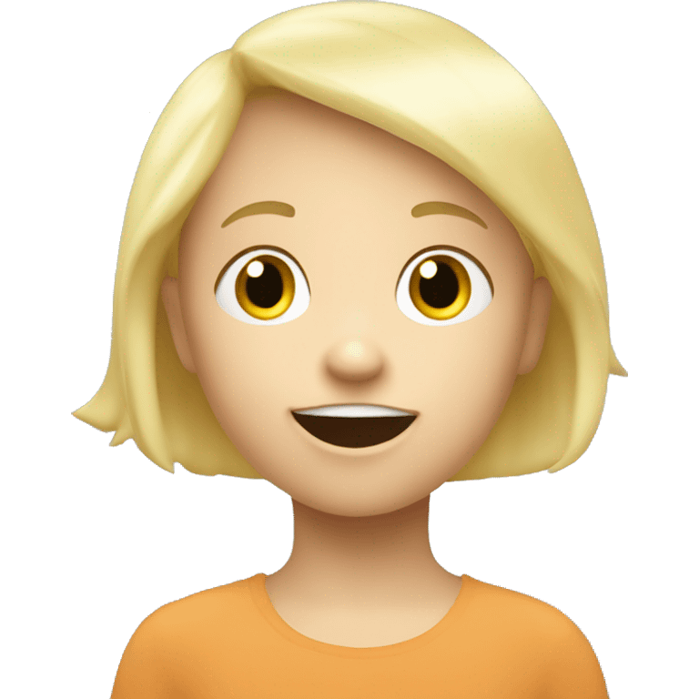 talking blond child with two speech bubbles near emoji