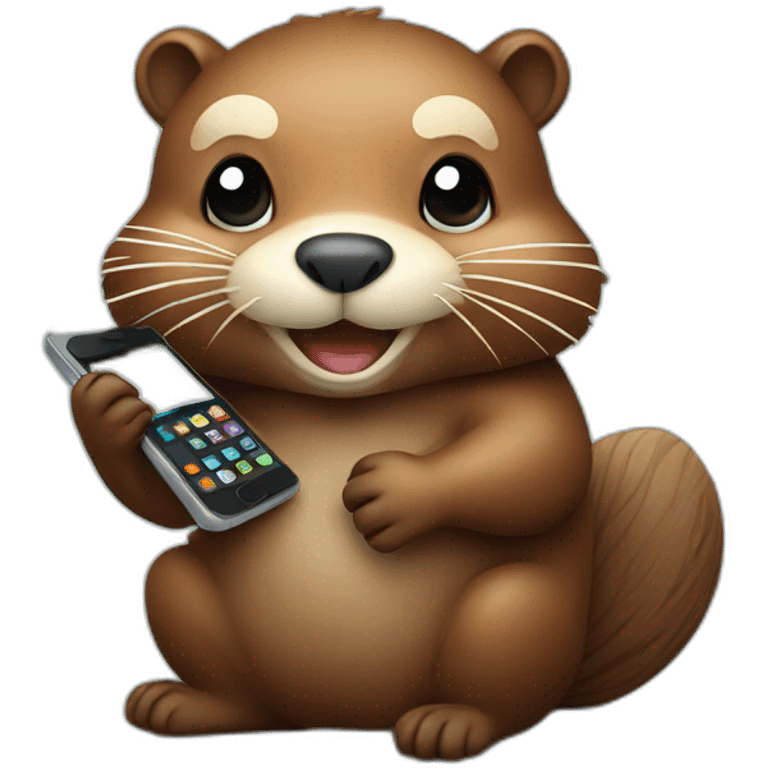 Cute Beaver on a phone emoji