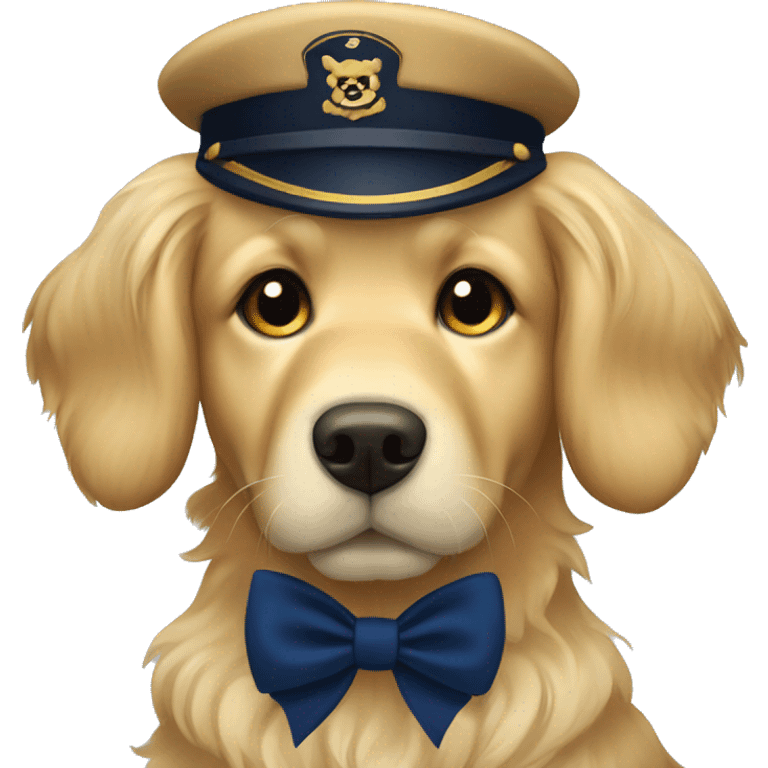 Golden retriever with a navy blue bow emoji