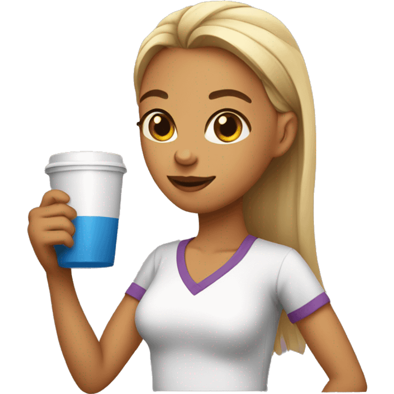 Girl wearing shirt holding cup of jus emoji