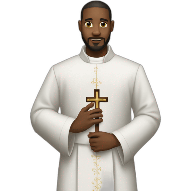 sacerdote blanco traje negro crucifijo en la mano emoji