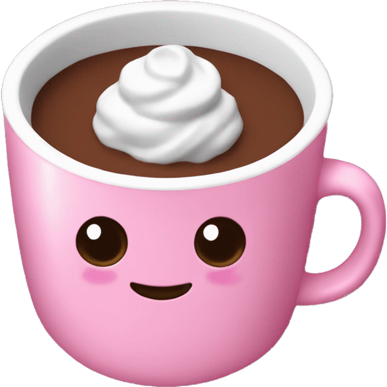 Hot chocolate with mash mellow in a pink cup  emoji