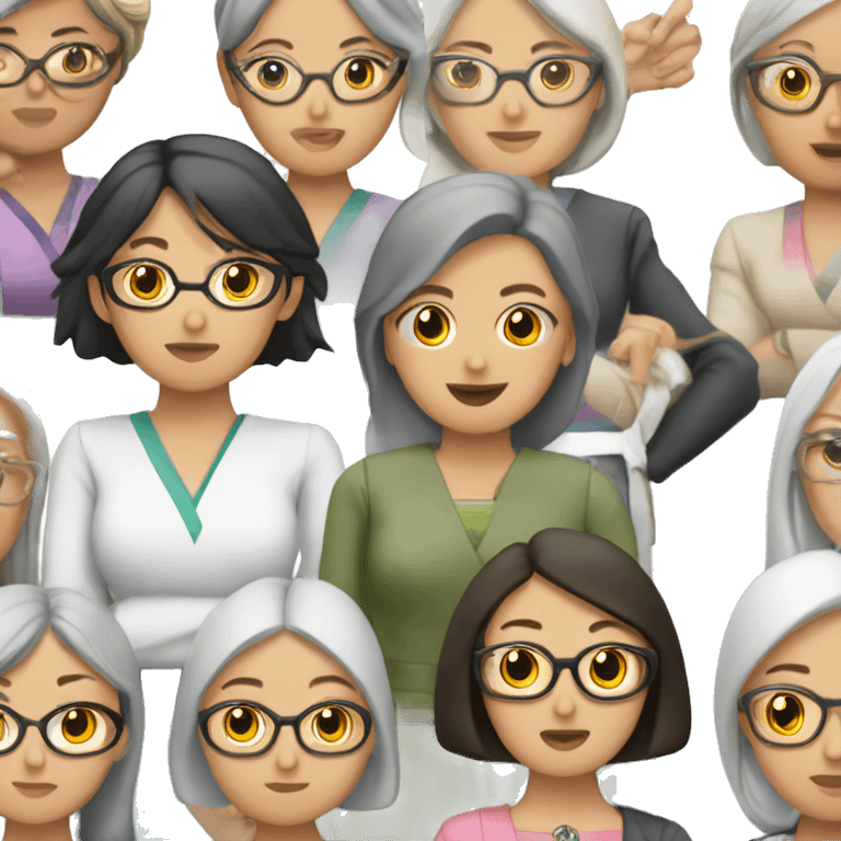 tres mujeres peladas una que sea asiática otra que tenga lentes  emoji