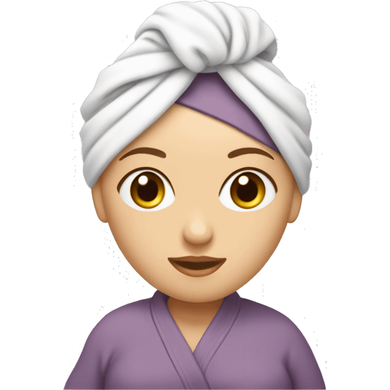 White Girl with a towel on her head in the form of a turban and a bathrobe emoji