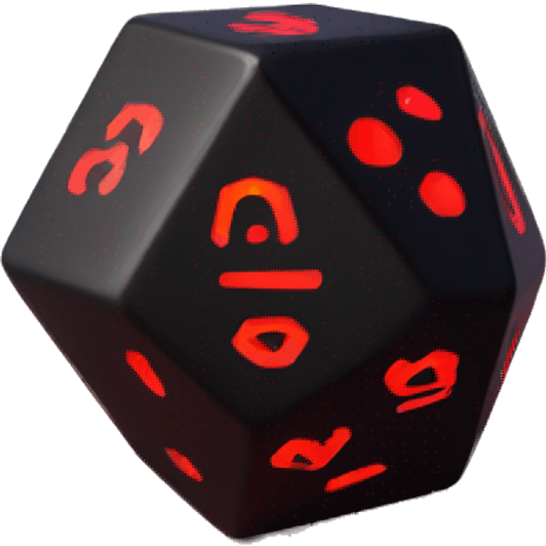 D20 dice black with red glowing emoji