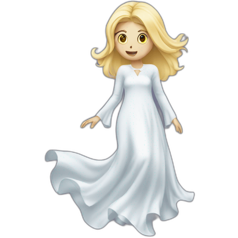 a blondie girl dressed as a ghost moving up the floor going to a party emoji