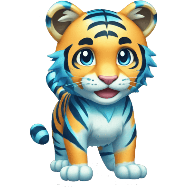 Colorful Shiny Kawaii Cute Blue-striped Tiger-Fakémon-Pokémon full body emoji