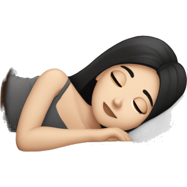 white girl with straight black hair laying down on a pillow emoji