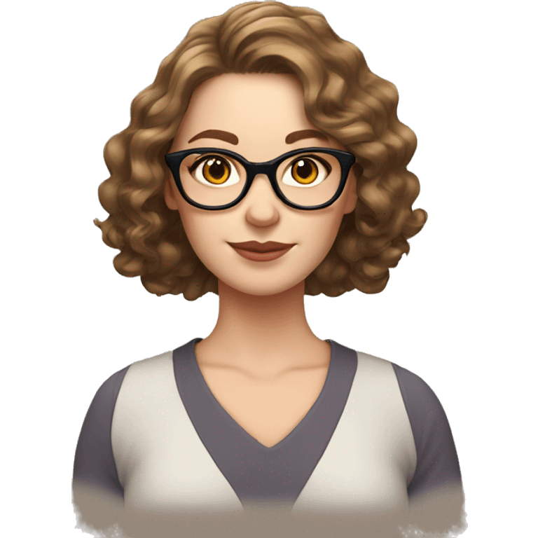 white woman, brown hair, cat eye spectacles, wavy hair emoji