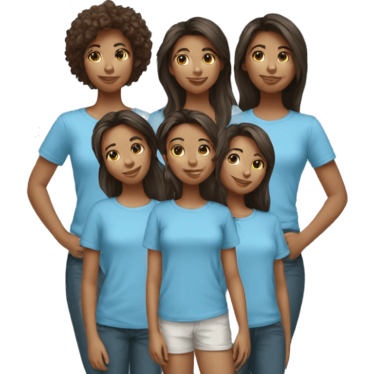 4 GIRLS AND 3 GIRLS WEARING  SKY BLUE T-SHIRT emoji