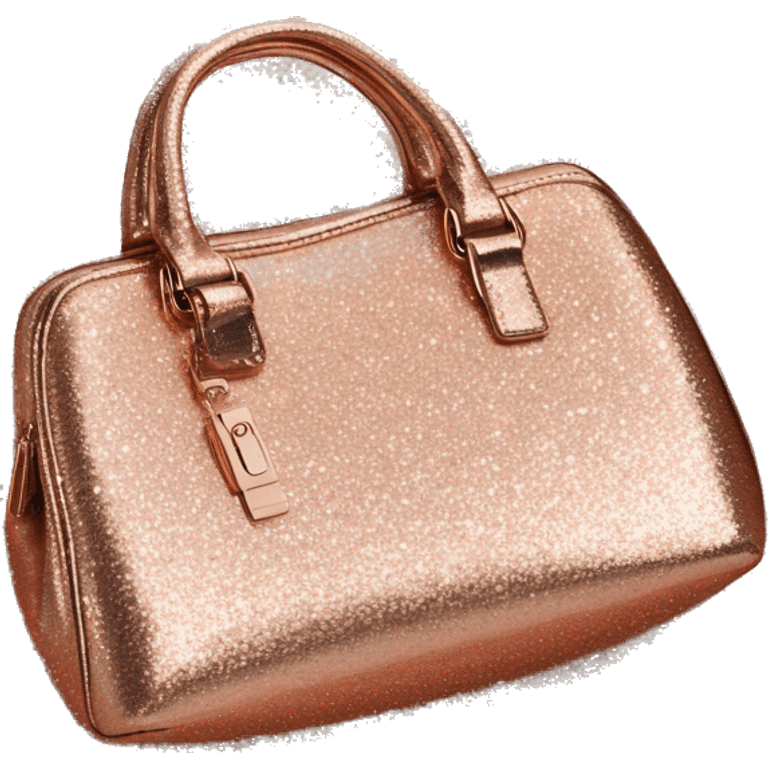 Realistic rose gold Sparkle glitter designer purse isolated.  emoji