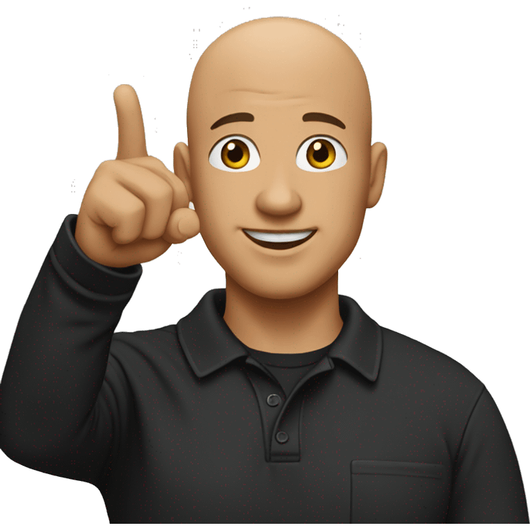 bald man pointing in front wearing a black cap and black polo emoji